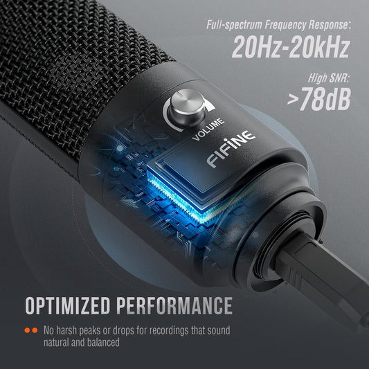 FIFINE USB Microphone, Metal Condenser Recording Microphone for MAC OS, Windows, Cardioid Laptop Mic for Recording Vocals, Voice Overs, Streaming, Meeting and YouTube Videos-K669B
