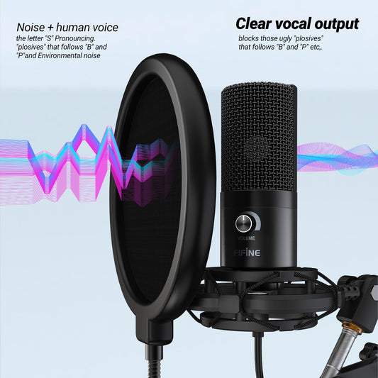 FIFINE Microphone Pop Filter for Microphone, Wind Screen with Dual Layers, Mic Shield with 360°Gooseneck Clip Stabilizing Arm, Fit for Vocal Recording and Live Streaming.