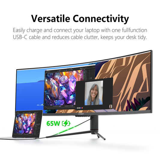 INNOCN 49" 240Hz Curved Monitor Ultrawide Gaming QHD 5120 x 1440P Computer Monitor, R1800, 99% sRGB, HDR400, USB Type C, DisplayPort, HDMI, Built-in Speakers, Height/Tilt Adjustable - 49C1S