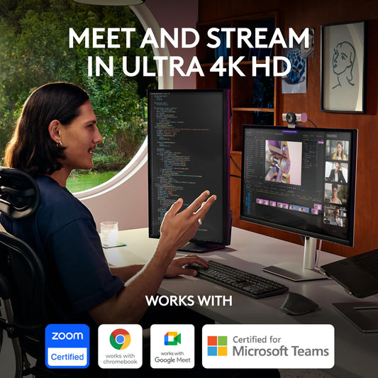 Logitech MX Brio 4K - Ultra HD Webcam for streaming and video calls, with 1080p at 60 FPS, Show Mode and compatibility with Zoom, Teams, Meet and Nintendo Switch 2. Graphite color.