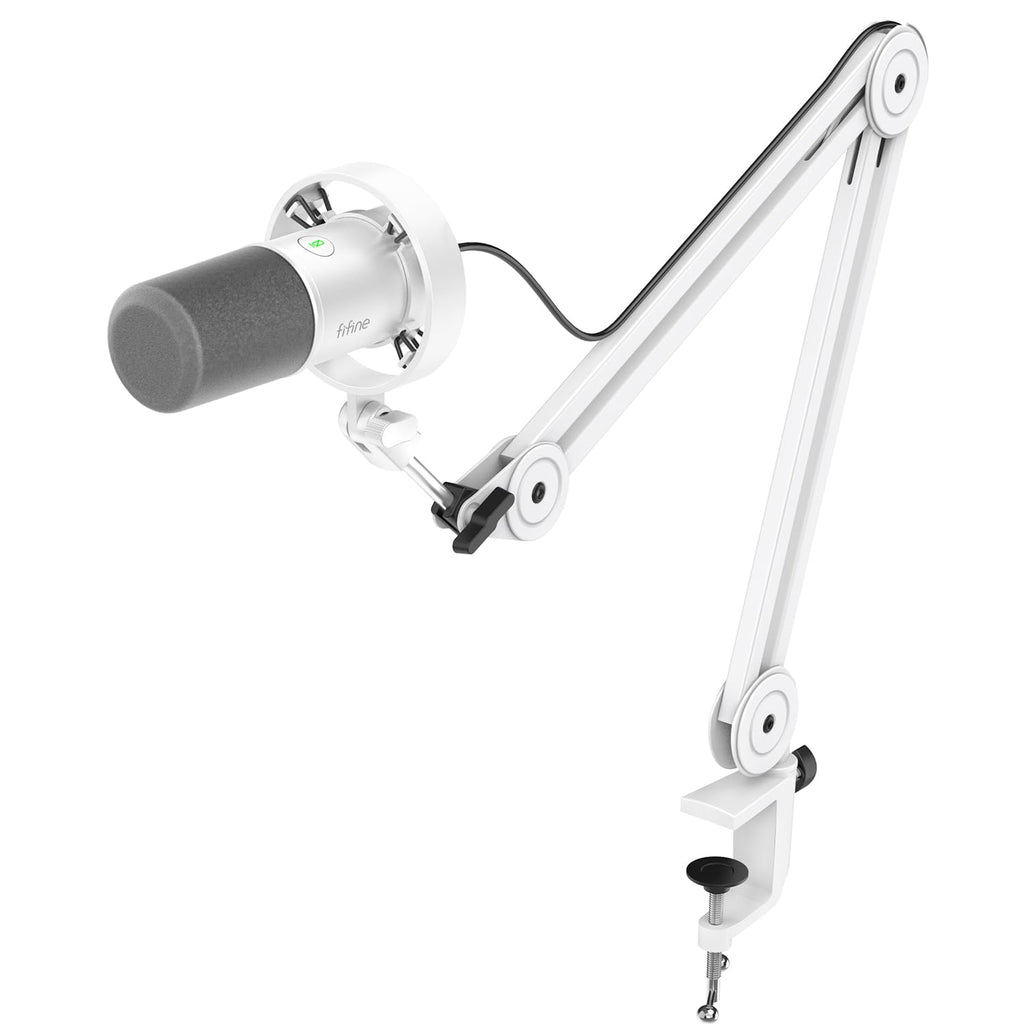 FIFINE Podcast XLR/USB Microphone Kit, Studio Dynamic Vocal Mic for Recording, Streaming, Voice-Over, PC Microphone with Boom Arm with Mute, Headphone Monitoring, Metal-AmpliTank K688T White