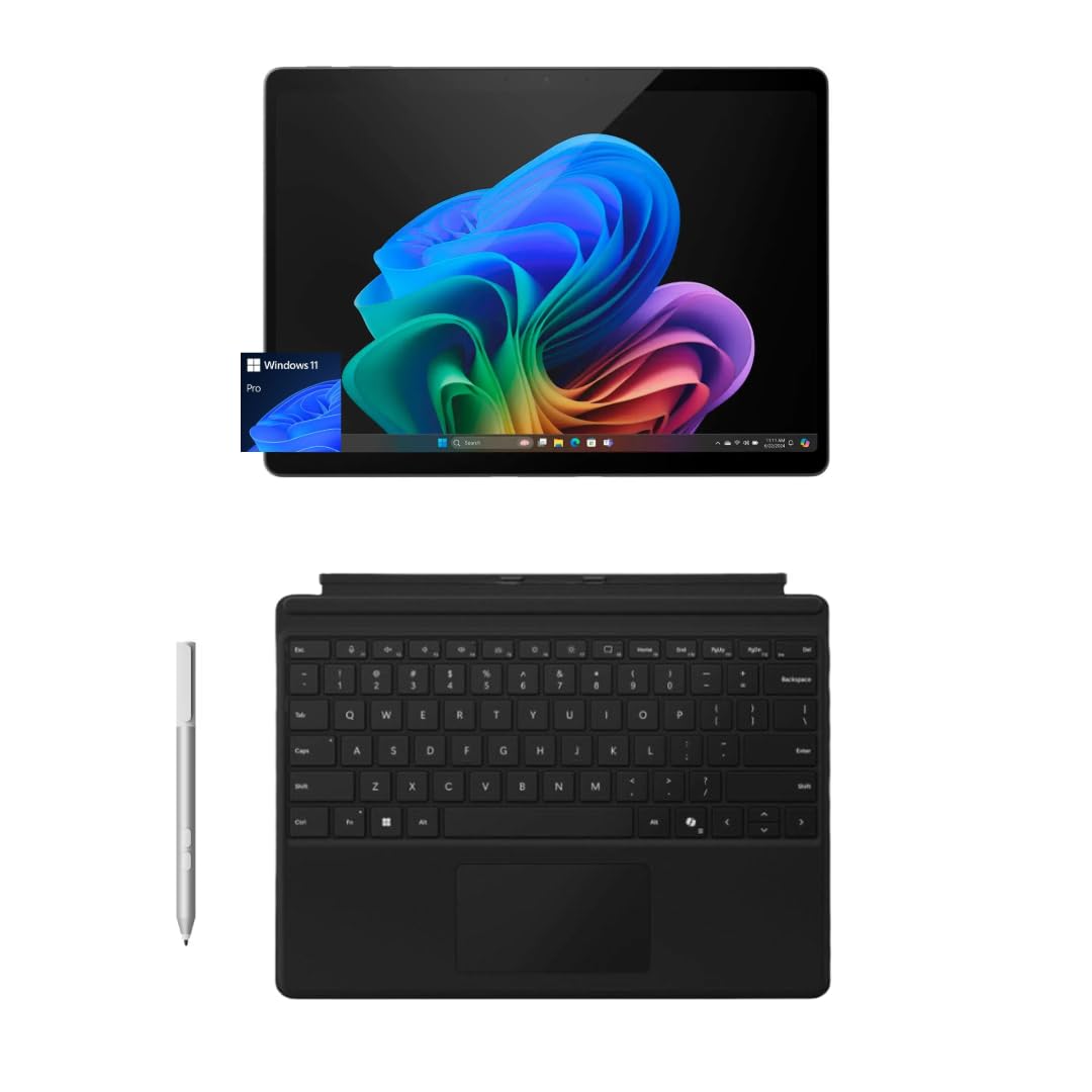Microsoft Surface Pro 11 Copilot PC Bundle, 13" 2.8K Touchscreen Tablet with Black Pro Keyboard & Business Pen, Snapdragon X Plus, 16GB RAM, 256GB SSD, Win 11 Pro, Black
