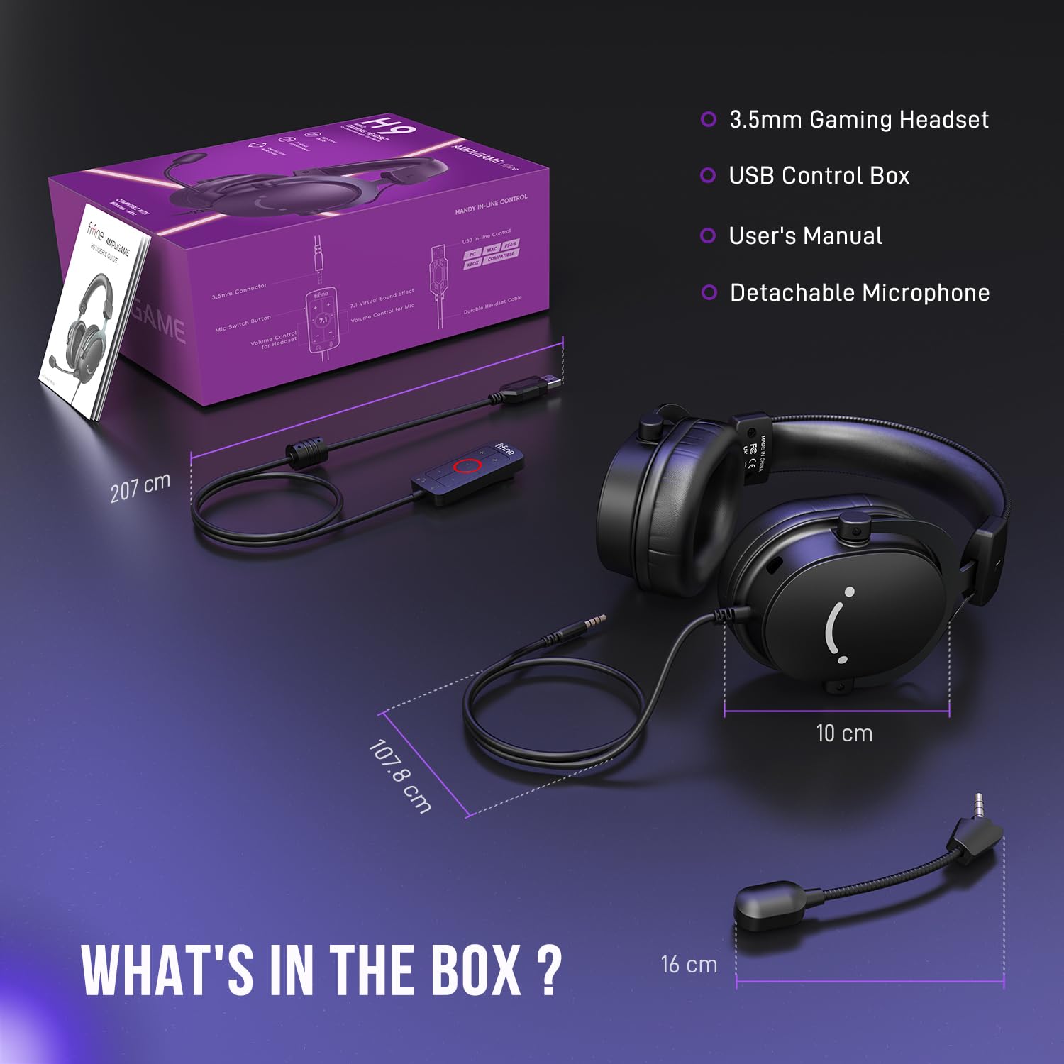 FIFINE Wired Gaming Headset, Gamer Headset with 3.5mm and USB Dual Connectivity, 7.1 Surround Sound, Tuned 50mm Drivers, Detachable Mic, Over-Ear Headphones for PC/PS5/Xbox, Black-AmpliGame H9