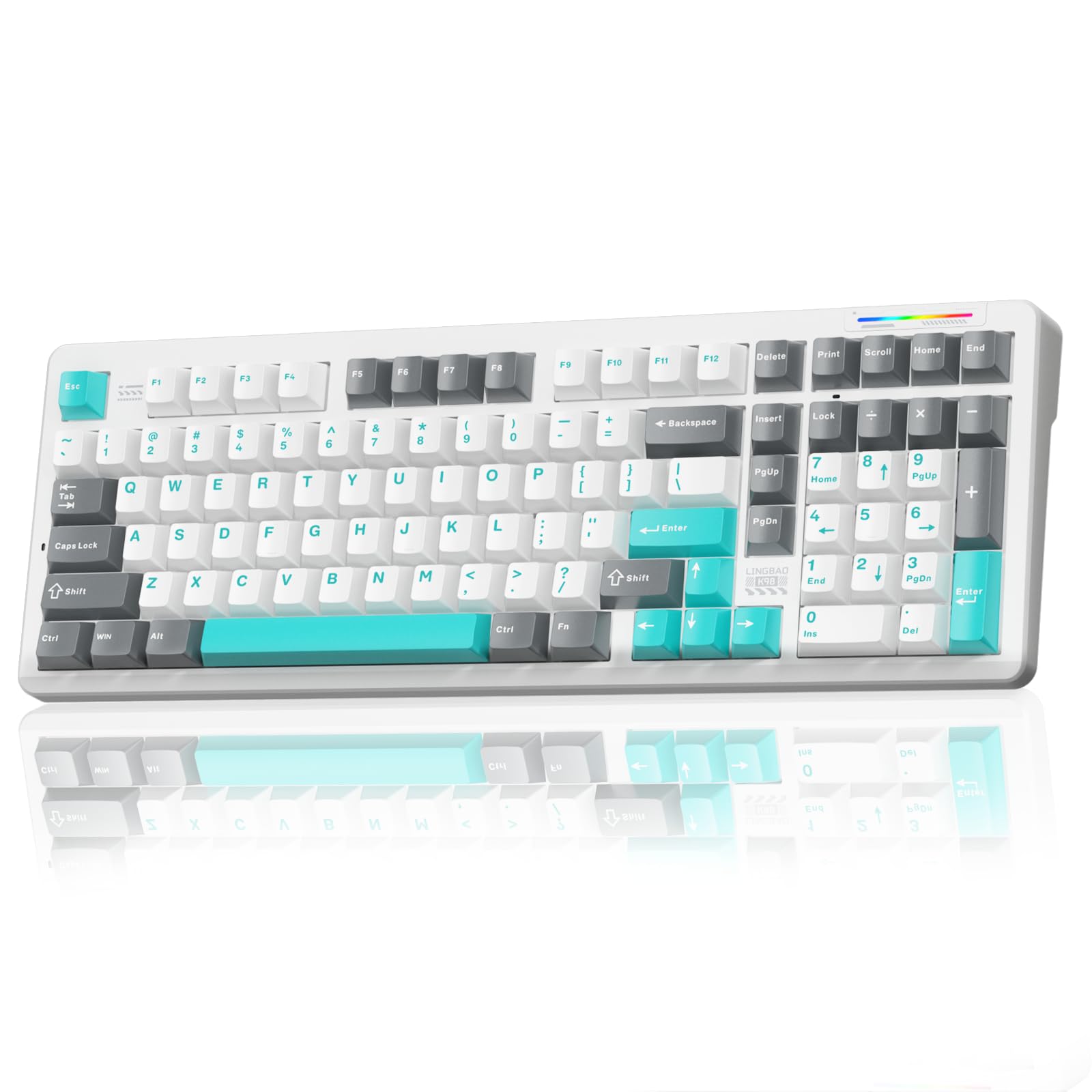 LINGBAO K98 - 96% Mechanical Keyboard Wireless,10000mAh Battery,Wireless Gaming Keyboard BT5.0/2.4G/USB-C, Gasket Hot Swappable,RGB Backlit, Creamy Sounding Keyboards with Number Pad for Win/Mac/PC
