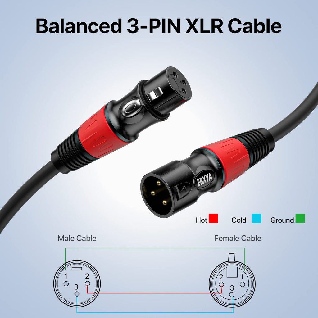 EBXYA XLR Cables 35 ft 6 Pack - Premium Balanced Microphone Cable with 3-Pin XLR Male to Female Cable, Black