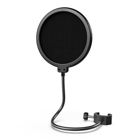 FIFINE Microphone Pop Filter for Microphone, Wind Screen with Dual Layers, Mic Shield with 360°Gooseneck Clip Stabilizing Arm, Fit for Vocal Recording and Live Streaming.