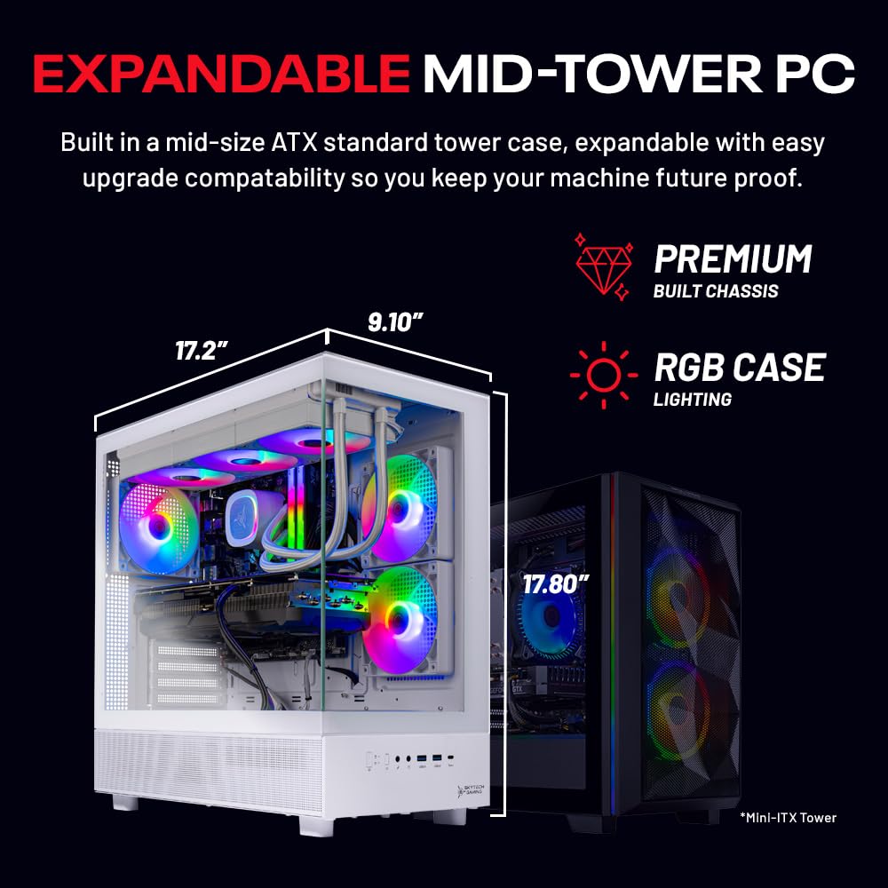Skytech Gaming Azure 3 Gaming PC, AMD Ryzen 7 7800X3D 4.2GHz, NVIDIA RTX 5060 Ti 16GB VRAM, 1TB Gen4 NVMe SSD, 16GB DDR5 RAM 6000, 650W Gold PSU, 360 ARGB AIO, WI-FI 5, Windows 11, Desktop