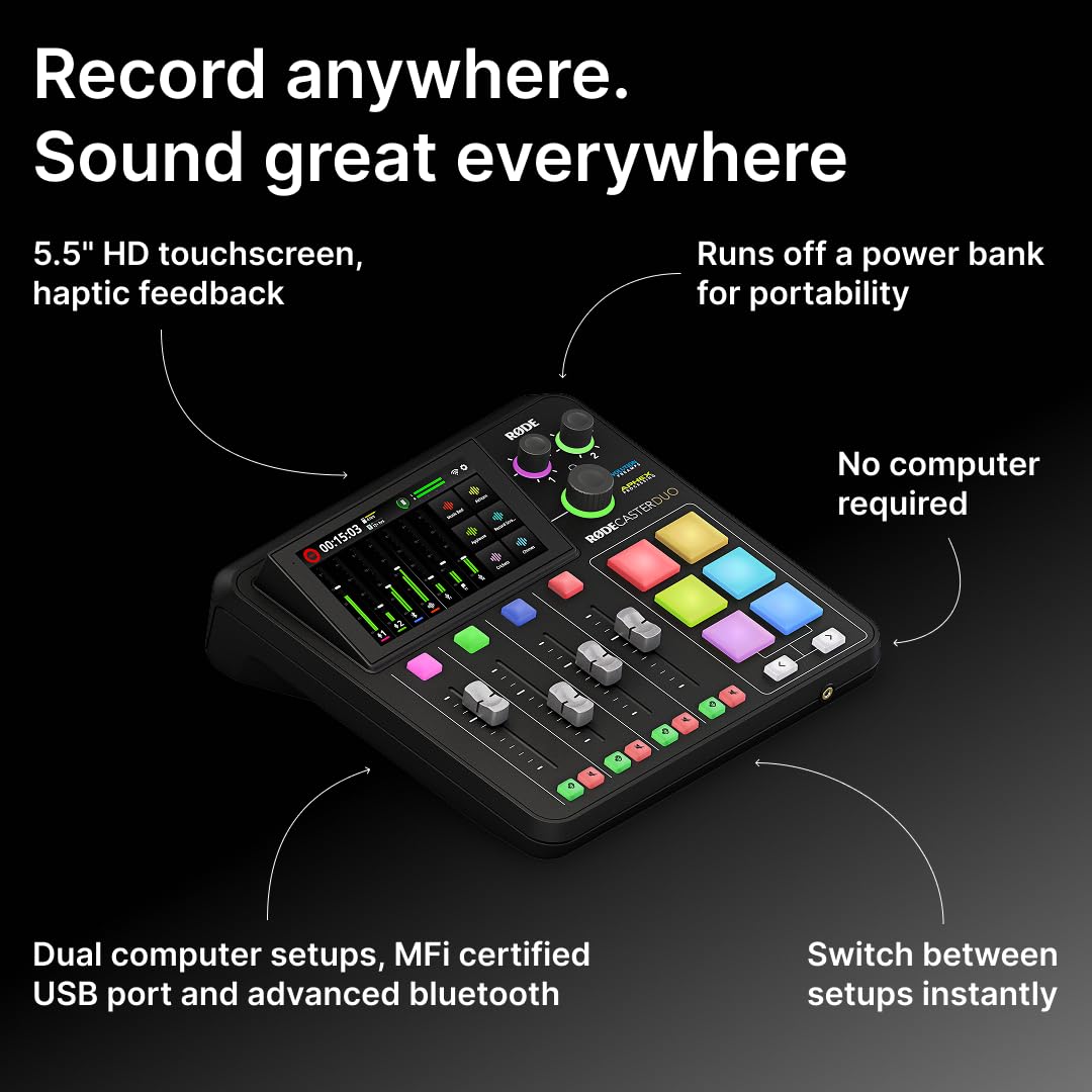 RØDE RØDECaster Duo Compact All-in-One Audio Production Solution for Podcasting, Streaming, Music Production and Content Creation (Black)