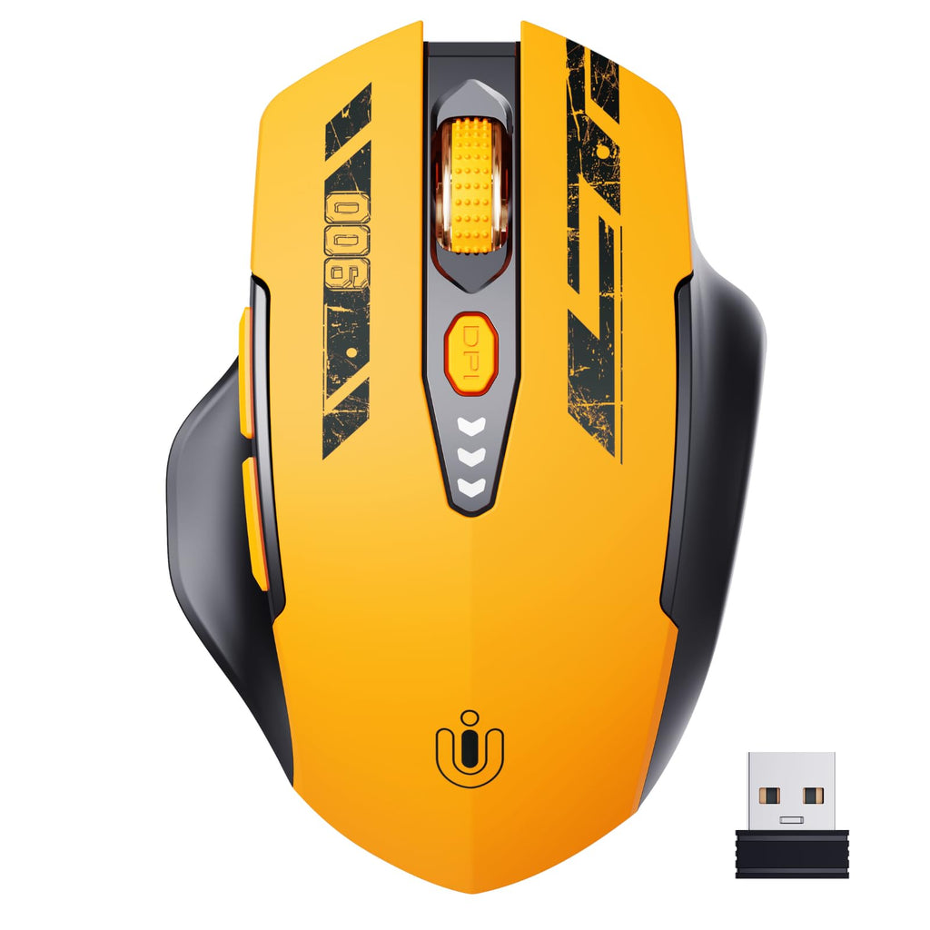 Uineer Wireless Mouse,Upgraded 2.4GHz Rechargeable (Battery Level Visible) Ergonomic Computer Mouse,4 Levels DPI, Wireless Mice for Laptop Computer(Yellow)