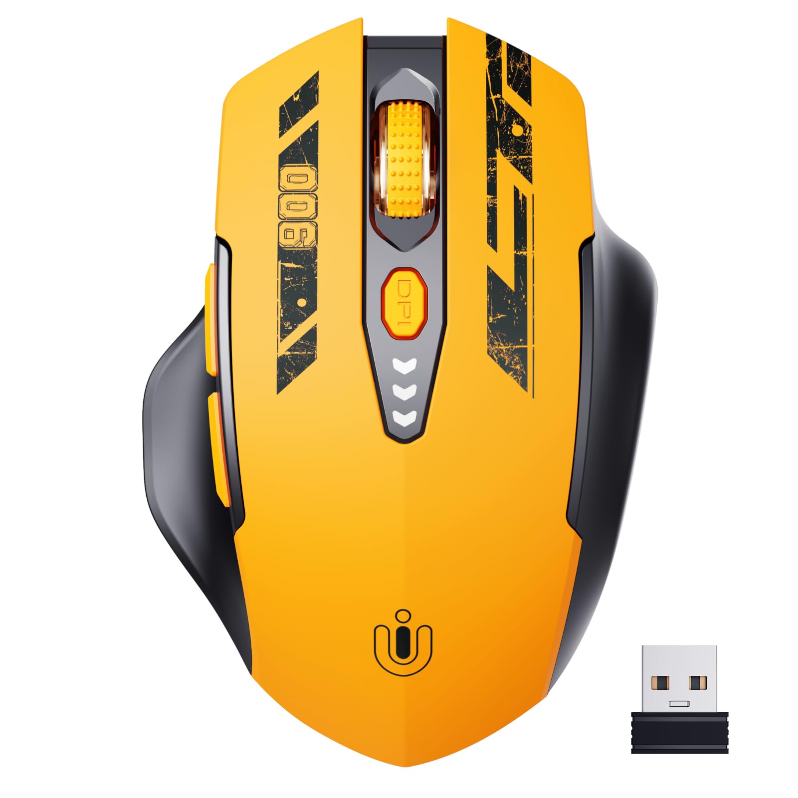 Uineer Wireless Mouse,Upgraded 2.4GHz Rechargeable (Battery Level Visible) Ergonomic Computer Mouse,4 Levels DPI, Wireless Mice for Laptop Computer(Yellow)