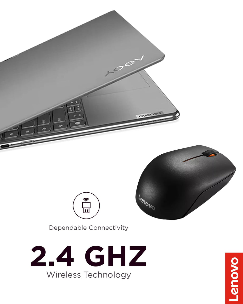 Lenovo 300 Wireless Mouse, Black, Computer Mouse for PC and Laptop with Windows, Ambidextrous Design, 2.4 GHz Nano USB Receiver, 12 Month Battery Life