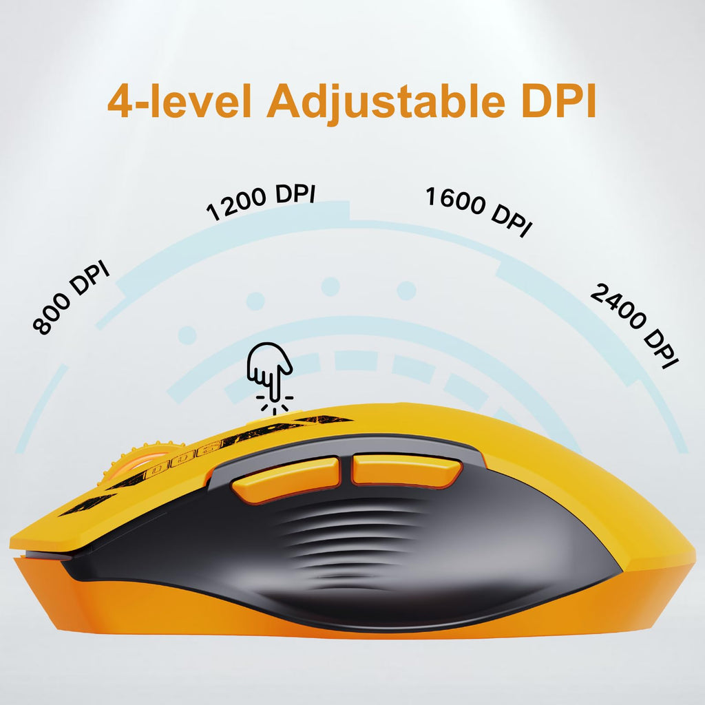 Uineer Wireless Mouse,Upgraded 2.4GHz Rechargeable (Battery Level Visible) Ergonomic Computer Mouse,4 Levels DPI, Wireless Mice for Laptop Computer(Yellow)
