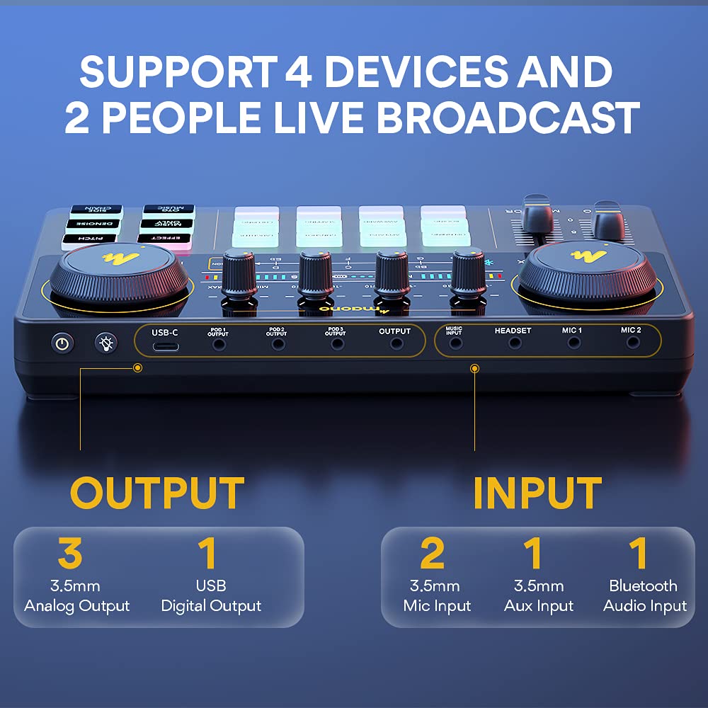 MAONO Podcast Equipment Bundle Audio mixer All-in-One Podcast Production Studio with 3.5mm Microphone for Live Streaming, Podcast Recording, PC, Smartphone, DJ MaonoCaster Lite (AU-AM200-S6 Black)