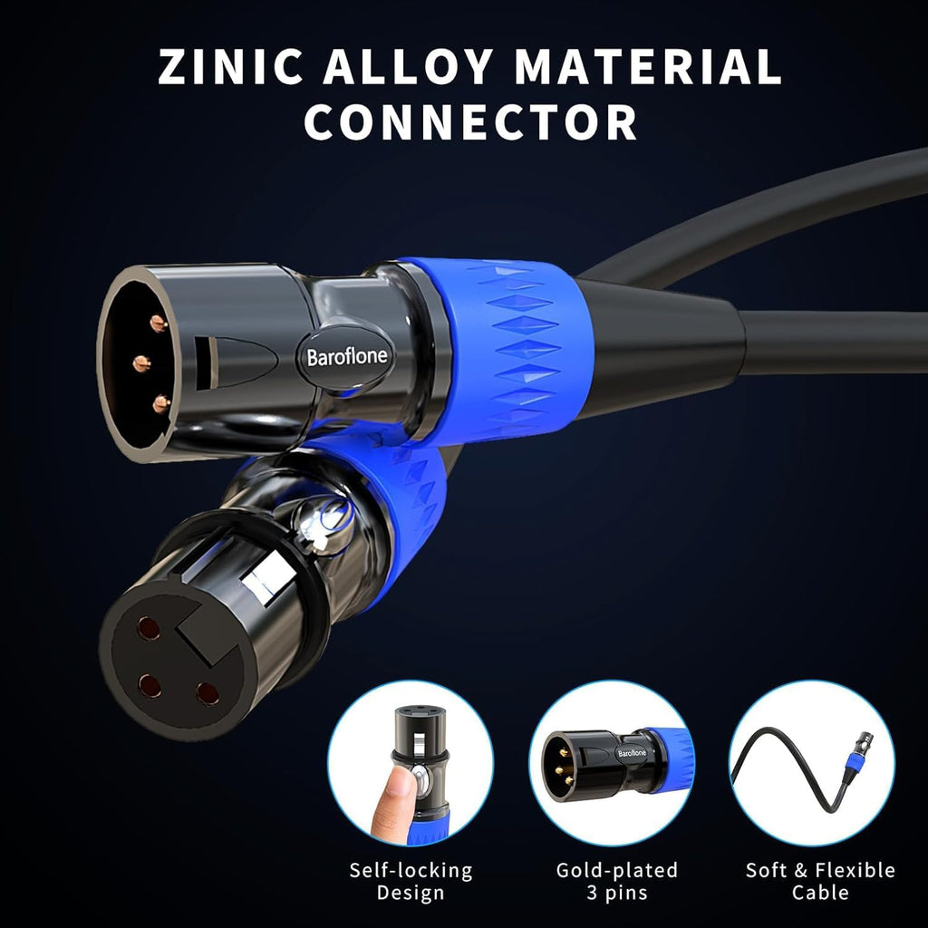 Baroflone XLR Cables, Microphone Cables 25ft 2Pack, Balanced XLR Speaker Cable 3-pins Gold-Plated Mic Cable Male to Female for Microphones, Stage Lighting, Speaker Systems and More
