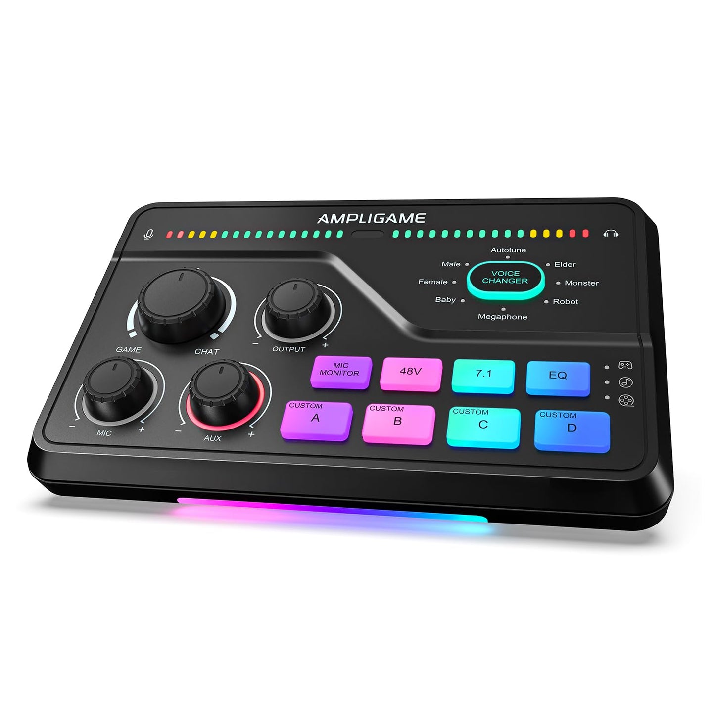 Fifine Gaming Mixer for Voice Chat and Streaming- 7.1ch Surround Sound Headphone Amp-XLR Preamp-USB Plug & Play-Voice Changer-RGB-Volume Control-3 EQ Modes Ampligame SC8