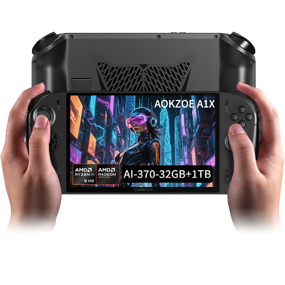 AOKZOE A1 X Gaming Handheld PC | AMD Ryzen AI 9 HX 370 | 32GB LPDDR5x RAM | 1TB PCIe 4.0 SSD | 8" 1200p 500nits VRR Display | 72.7Wh Battery + 100W GaN Fast Charge | Windows 11 Home Portable Console