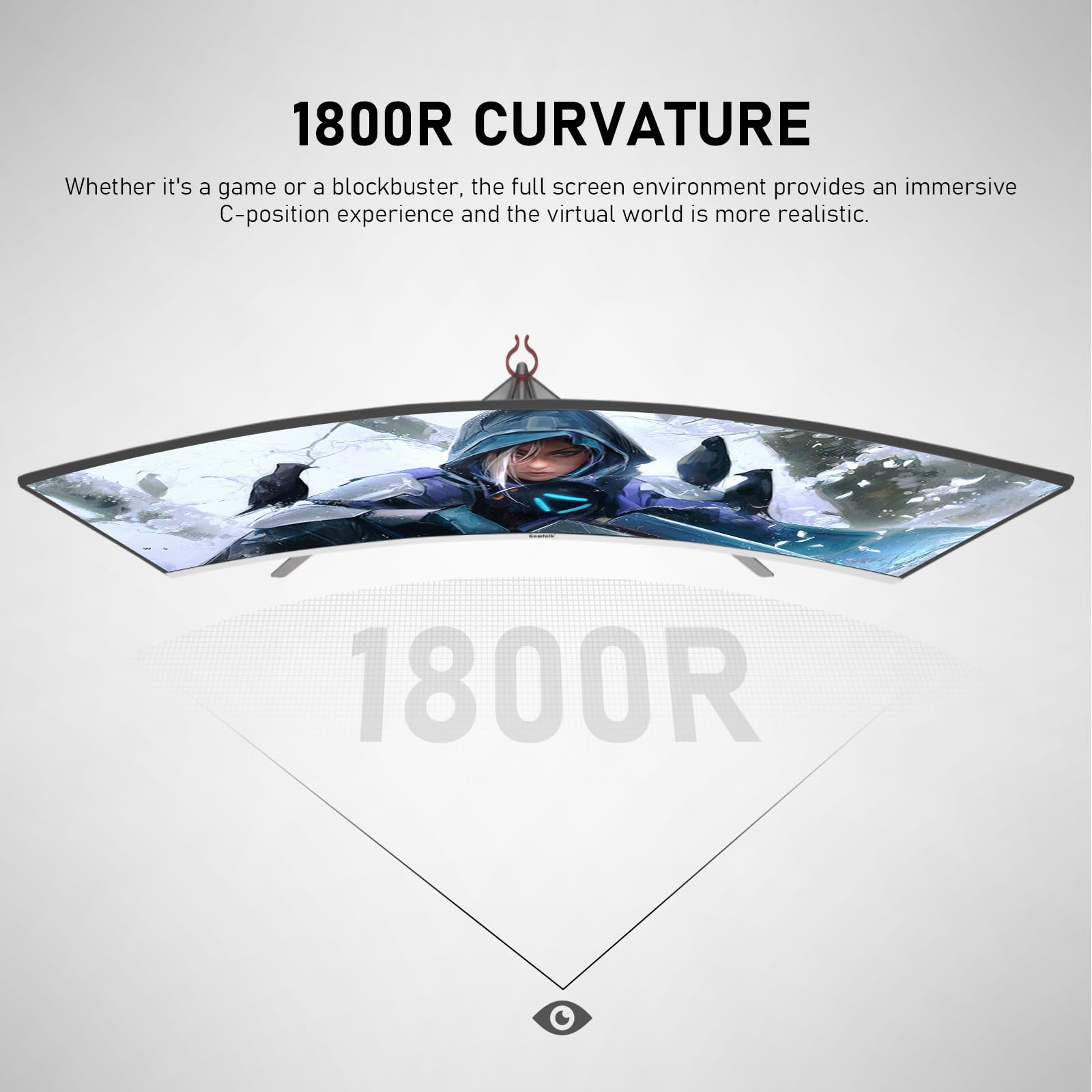 Gawfolk 27 Inch PC Computer Screen,1800R Curved Gaming 180Hz Monitors, FHD1080p 1ms Without Bezel, freesync, 98% sRGB,178 ° Angle View HDMI DisplayPort, Compatible with Wall-Mounted100*100MM-White
