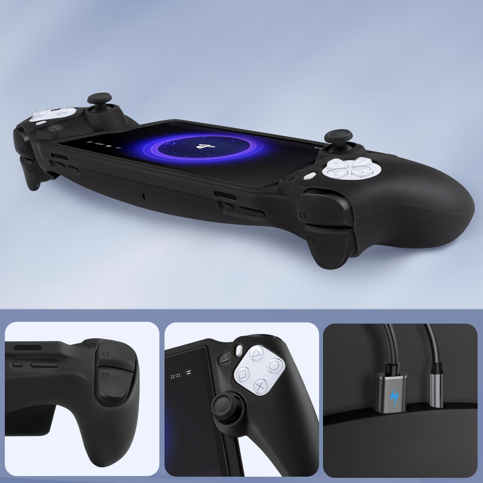 CoBak Hard Carrying Shell Case for PlayStation Portal Remote Player - with 2 Screen Protector, 1 Grip Case, 4 Thumb Grip Caps, Hard Outer Cover for PS5 Portal, Black