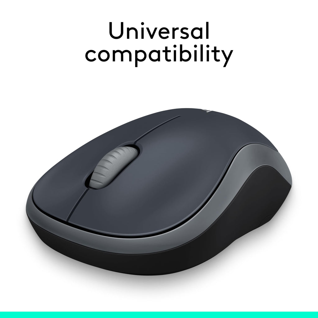 Logitech M185 Wireless Mouse, 2.4GHz with USB Mini Receiver, 12-Month Battery Life, 1000 DPI Optical Tracking, Ambidextrous, Compatible with PC, Mac, Laptop - Swift Grey