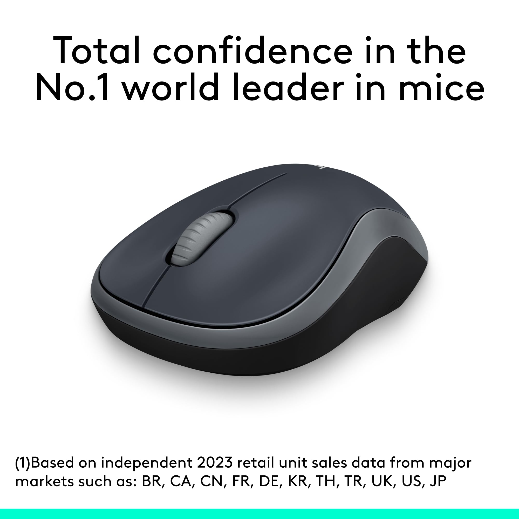 Logitech M185 Wireless Mouse, 2.4GHz with USB Mini Receiver, 12-Month Battery Life, 1000 DPI Optical Tracking, Ambidextrous, Compatible with PC, Mac, Laptop - Swift Grey