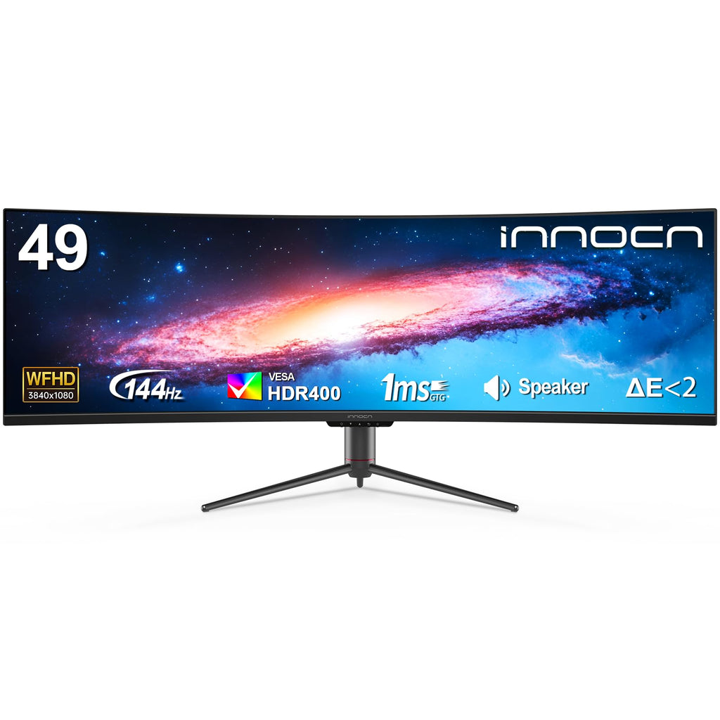 INNOCN 49" Curved Ultrawide WFHD 3840 x 1080P 144Hz 32:9 Monitor, Screen Split PIP PBP for Workflow/Gaming, R1800, HDR400, USB C, DisplayPort, HDMI, Speakers, Adjustable, Black (HDMI+DP Cable)