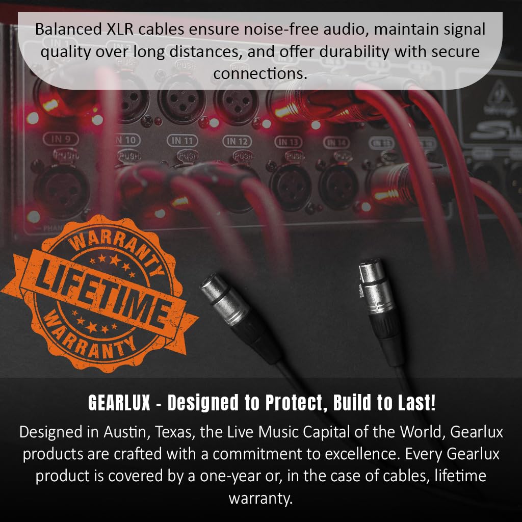 Gearlux XLR Microphone Cable, Fully Balanced, Male to Female, 50 Feet - 3 Pack