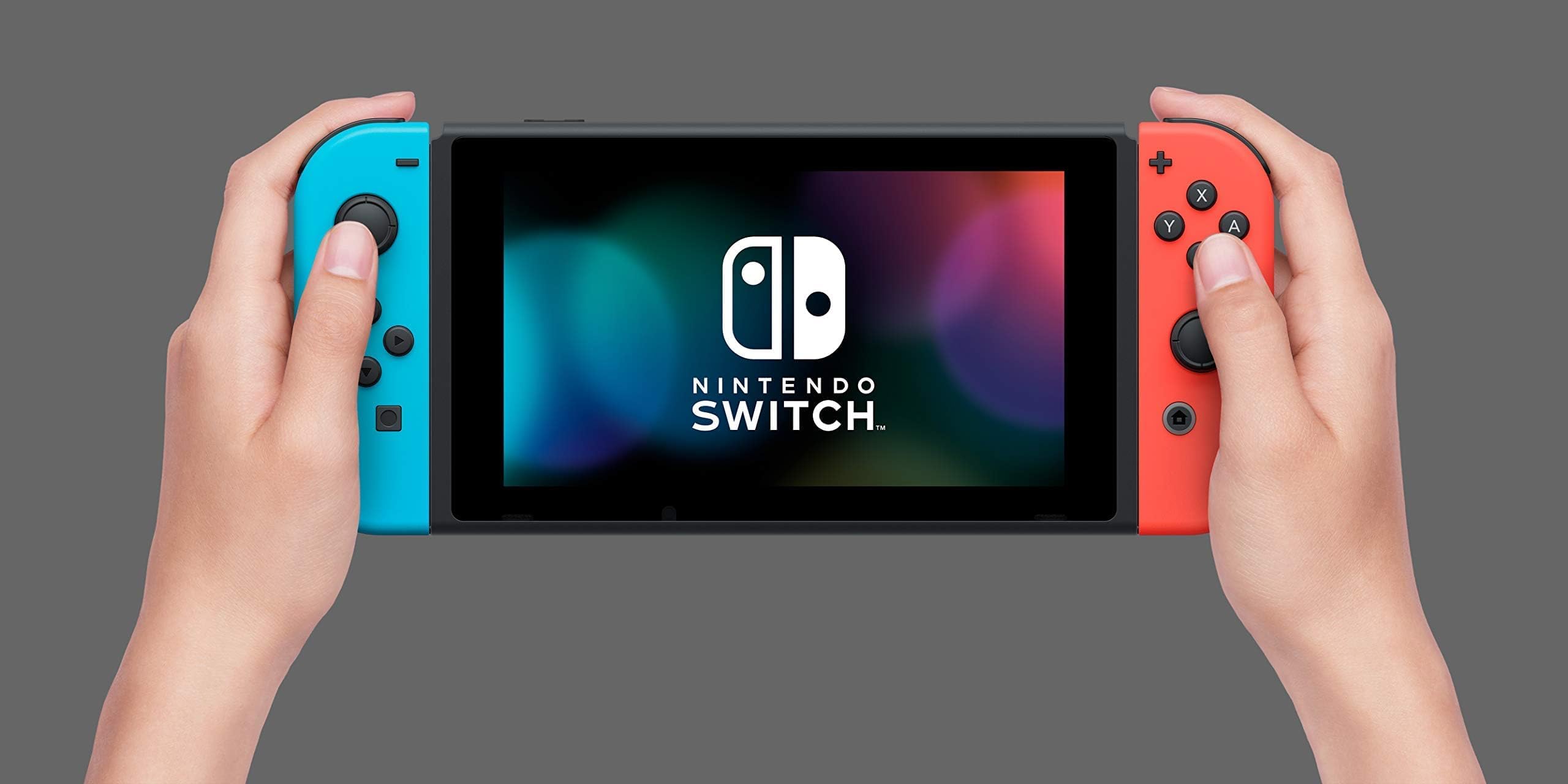 Nintendo Switch with Neon Blue and Neon Red Joy‑Con