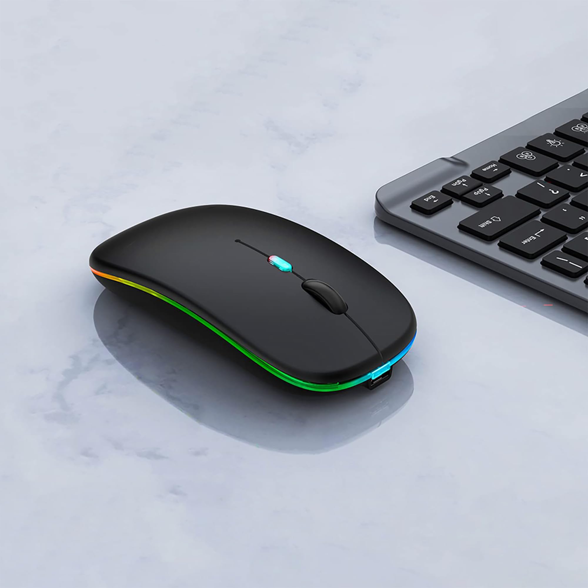 WREANU Wireless Bluetooth Mouse Rechargeable Laptop Mice with LED Lights Silent Slim Use(BT5.2 and 2.4G Portable USB) Dual Mode Computer Mouse for Laptop/iPad/Tablet/Apple/Computer/Mac (Black)
