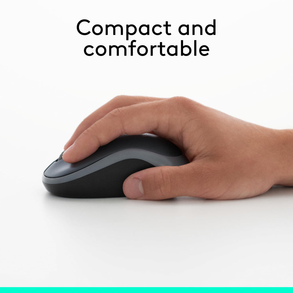 Logitech M185 Wireless Mouse, 2.4GHz with USB Mini Receiver, 12-Month Battery Life, 1000 DPI Optical Tracking, Ambidextrous, Compatible with PC, Mac, Laptop - Swift Grey