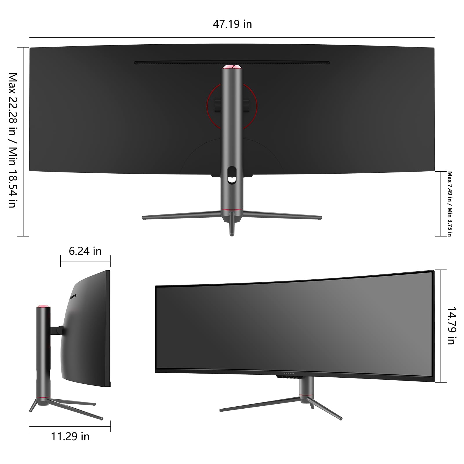 INNOCN 49" 240Hz Curved Monitor Ultrawide Gaming QHD 5120 x 1440P Computer Monitor, R1800, 99% sRGB, HDR400, USB Type C, DisplayPort, HDMI, Built-in Speakers, Height/Tilt Adjustable - 49C1S