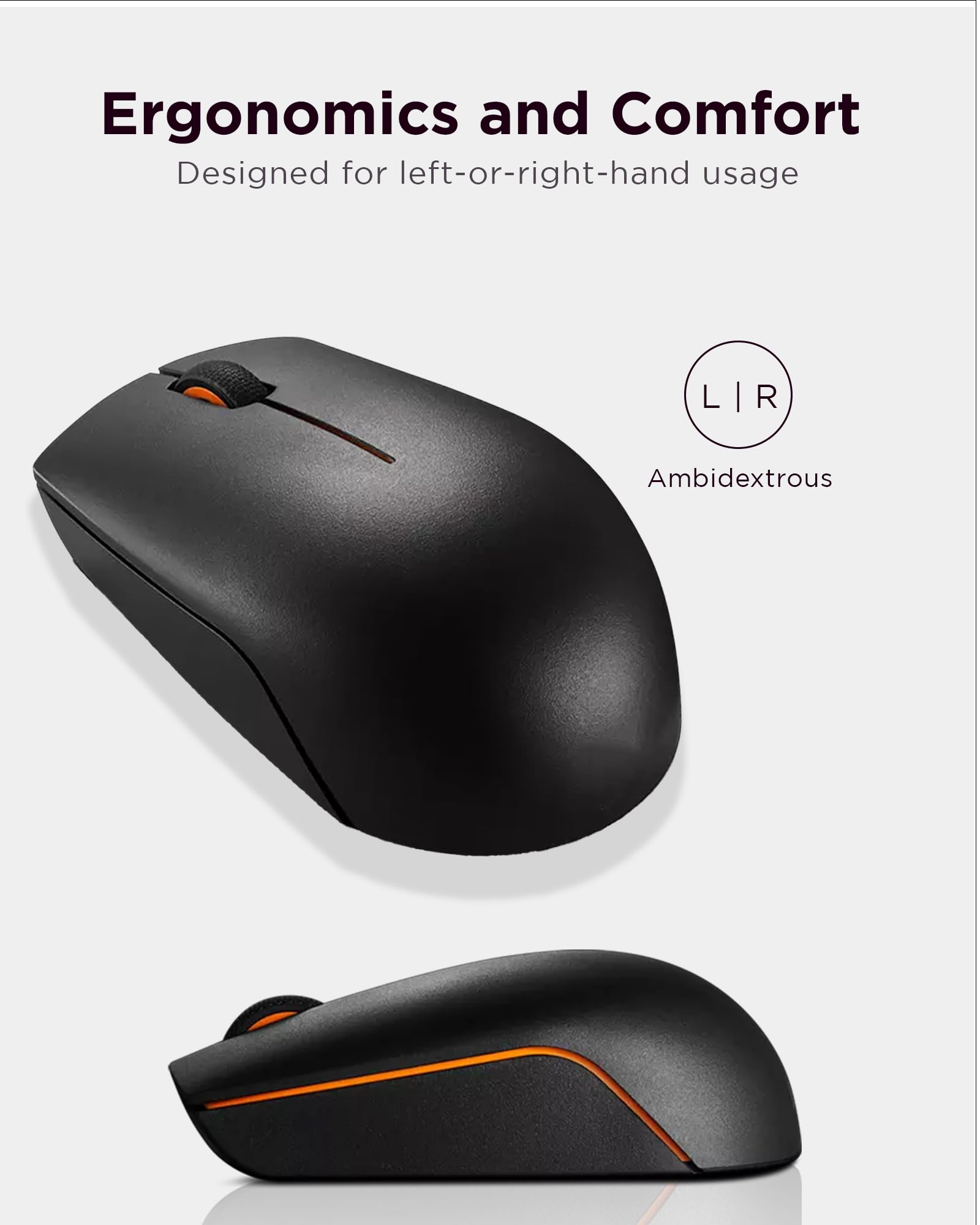 Lenovo 300 Wireless Mouse, Black, Computer Mouse for PC and Laptop with Windows, Ambidextrous Design, 2.4 GHz Nano USB Receiver, 12 Month Battery Life