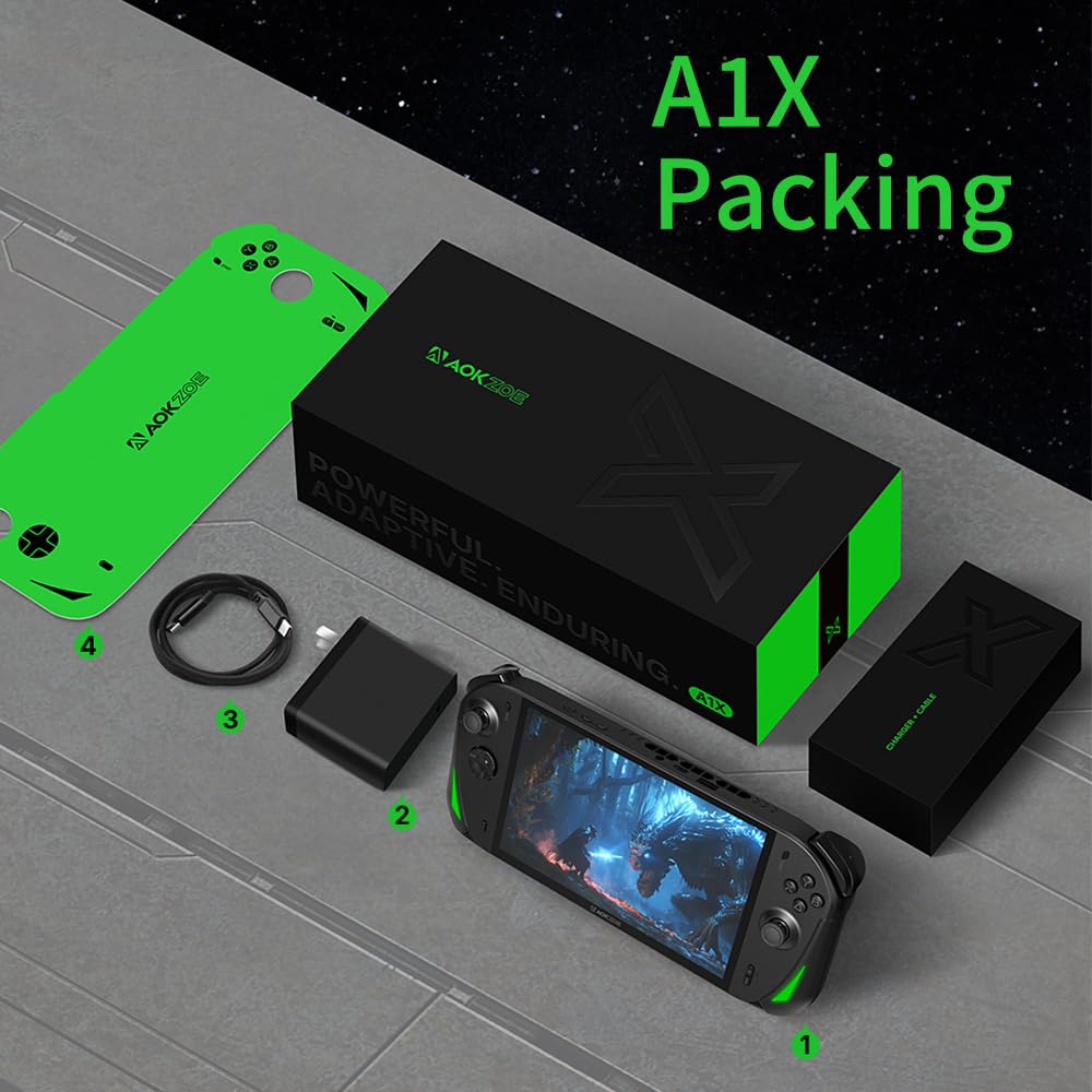 AOKZOE A1 X Gaming Handheld PC | AMD Ryzen AI 9 HX 370 | 32GB LPDDR5x RAM | 1TB PCIe 4.0 SSD | 8" 1200p 500nits VRR Display | 72.7Wh Battery + 100W GaN Fast Charge | Windows 11 Home Portable Console