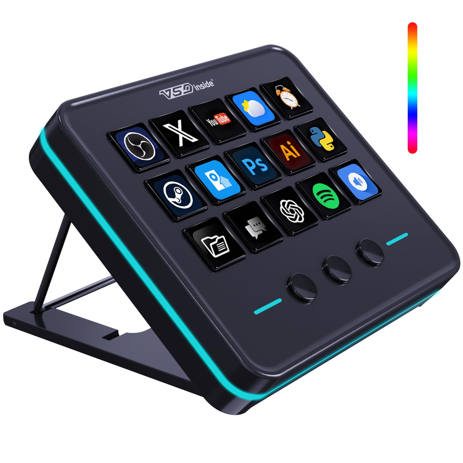 VSDINSIDE Macro Keypad, Stream Controller Deck Gaming Streaming Shortcut Keyboard, 18 Programmable Keys Customizable Visual AI Pad USB Soundboard for OBS, YouTube, Desk Office Setup, Laptop, PC, Mac