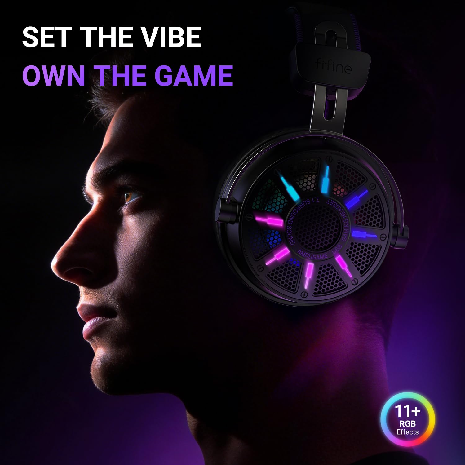 FIFINE Wired USB Gaming Headset with Open Back Design, Breathable Mesh Fabric, 7.1 Surround Sound, Vibrant RGB, in-line Control Box, Over-Ear Headphone with Mic for PC, PS5/PS4, Laptop, Mac - H19BP