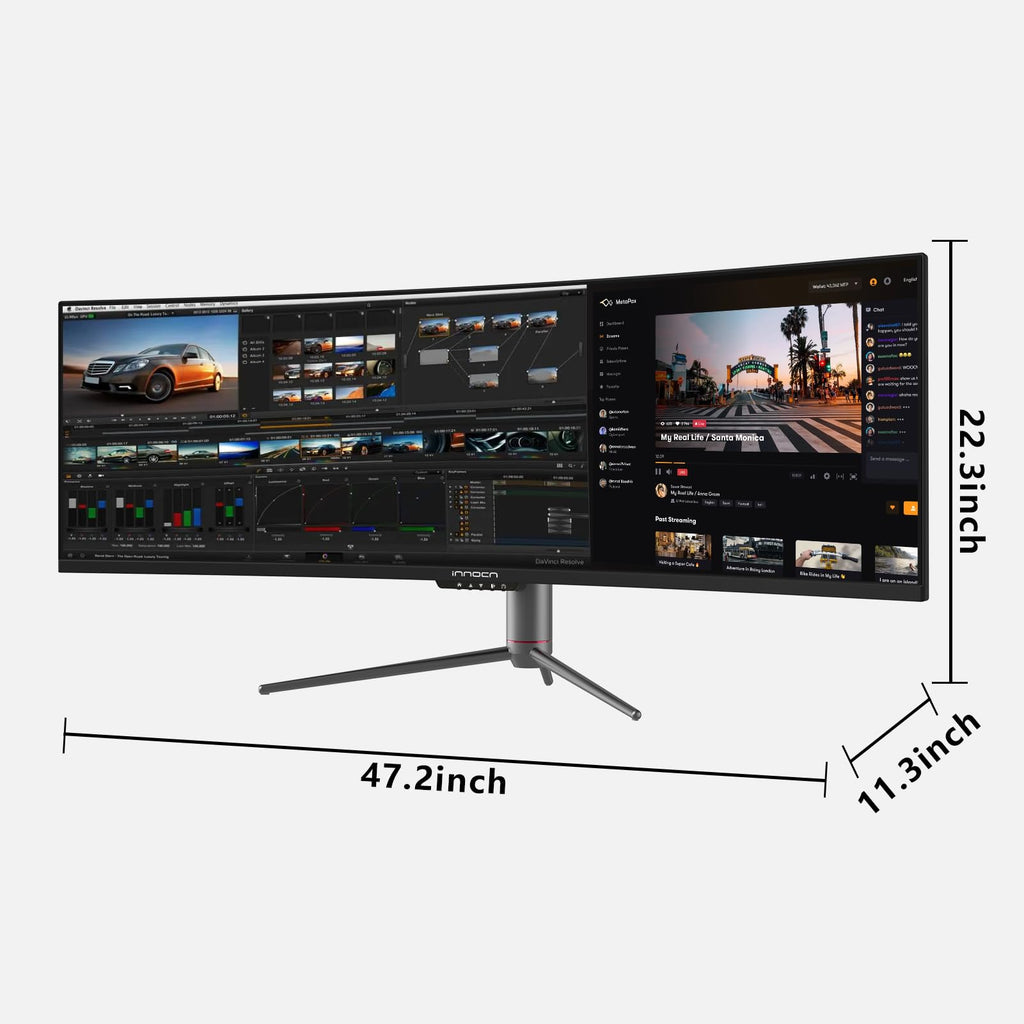 INNOCN 49" Curved Ultrawide WFHD 3840 x 1080P 144Hz 32:9 Monitor, Screen Split PIP PBP for Workflow/Gaming, R1800, HDR400, USB C, DisplayPort, HDMI, Speakers, Adjustable, Black (HDMI+DP Cable)