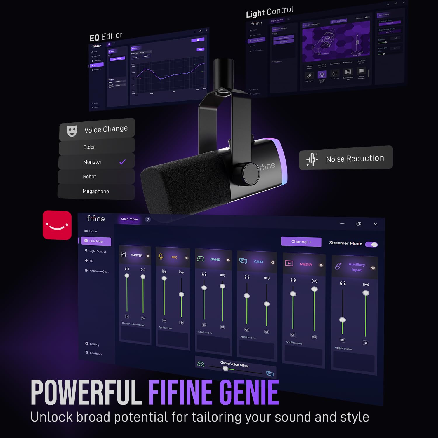 FIFINE Gaming Microphone Kit, XLR/USB Dynamic PC Microphone with Boom Arm for Podcast Recording, RGB Streaming Mic Set, Tap-to-Mute, Mix Control, Headphone Jack-AmpliGame AM8PROT