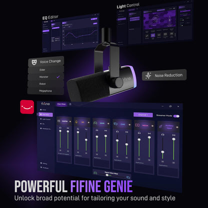FIFINE Gaming Microphone Kit, XLR/USB Dynamic PC Microphone with Boom Arm for Podcast Recording, RGB Streaming Mic Set, Tap-to-Mute, Mix Control, Headphone Jack-AmpliGame AM8PROT