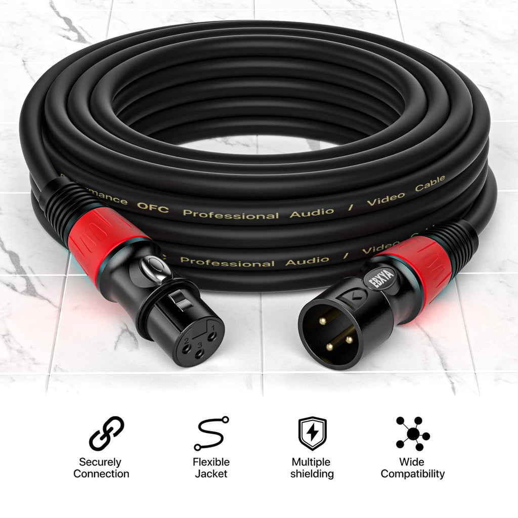 EBXYA XLR Cables 35 ft 6 Pack - Premium Balanced Microphone Cable with 3-Pin XLR Male to Female Cable, Black