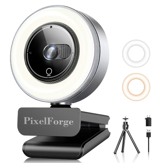 PixelForge 4K Webcam for PC with Microphone & Light & Privacy Cover, Web Camera for Desktop Computer/Laptop/Monitor/Mac, 4K UHD Sony Sensor, PDAF Auto Focus, Dual AI Noise-Cancelling Mics, USB Camera