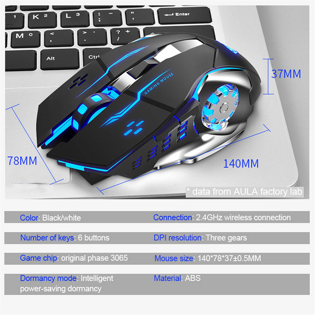 AULA SC100 Silent White Wireless Mouse Rechargeable, RGB LED Backlit, DPI Adjustable, 2.4G Wireless Optical Computer Gaming Mice with USB Receiver, Punk Cool Mouse for Office/Games