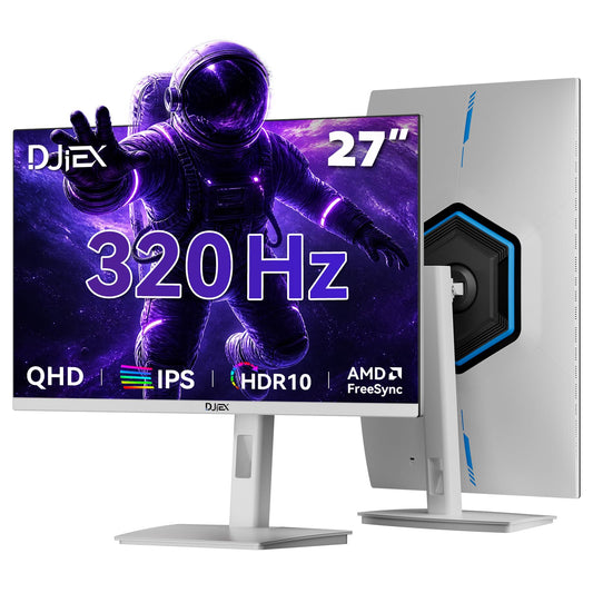 DJiEX 27 Inch 320Hz Gaming Monitor, 2K QHD 2560 x 1440P IPS Computer Display, HDR10, FreeSync, Height/Swivel/Tilt Adjustable Ergonomic Stand, 2*HDMI/2*DP, VESA Mountable, White