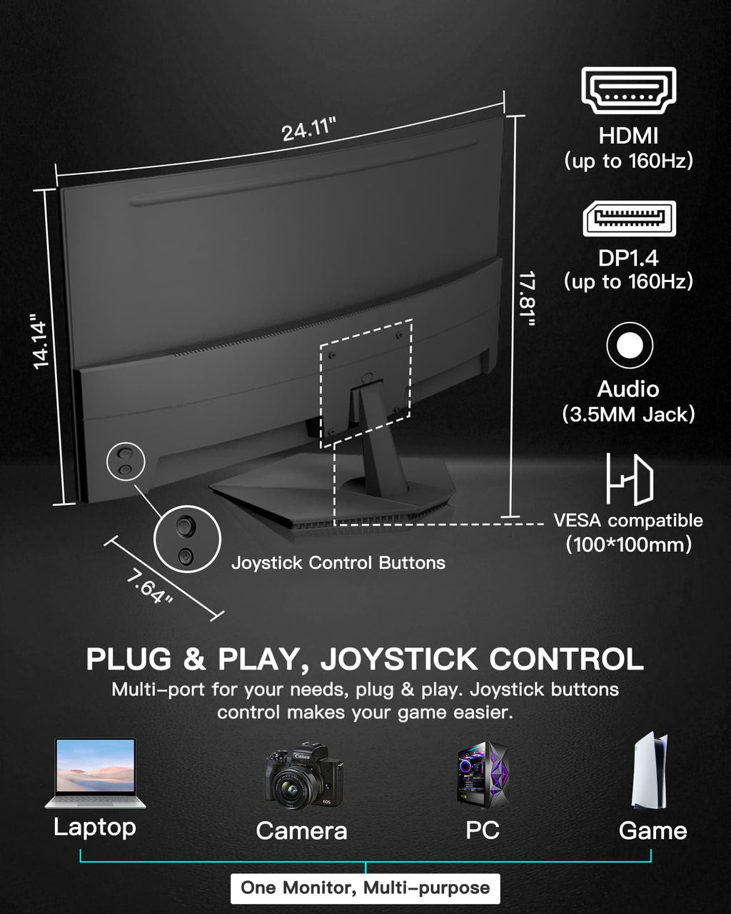 SANSUI 27 Inch Curved 160Hz Gaming Monitor, 1500R Curved Computer Gaming Monitor FHD 1080P, 4000:1, 110% sRGB, FPS/RTS, 1Ms MPRT|FreeSync|HDR|Low Blue Light|HDMI DP| VESA Support, HDMI Cable Incl.