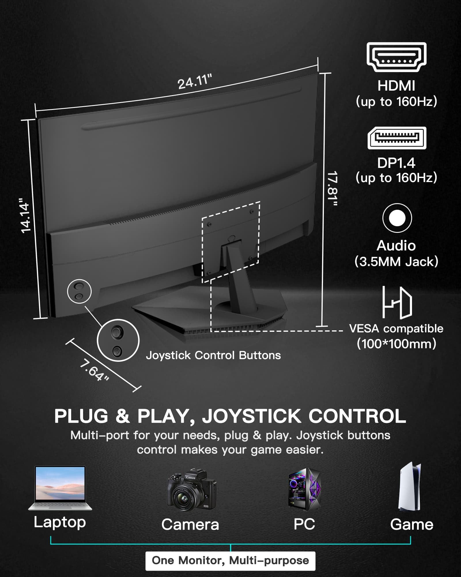 SANSUI 27 Inch Curved 160Hz Gaming Monitor, 1500R Curved Computer Gaming Monitor FHD 1080P, 4000:1, 110% sRGB, FPS/RTS, 1Ms MPRT|FreeSync|HDR|Low Blue Light|HDMI DP| VESA Support, HDMI Cable Incl.