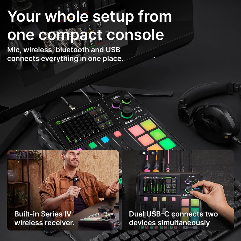 RØDE RØDECaster Duo Compact All-in-One Audio Production Solution for Podcasting, Streaming, Music Production and Content Creation (Black)
