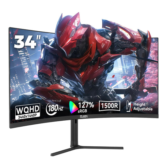 DJiEX 34 Inch Curved Gaming Computer Monitor with 180Hz Refresh Rate, WQHD 3440x1440, 127% sRGB, FreeSync,1500R Curvature & 178° Viewing Angle, Height Adjustable Base for Gaming, Business