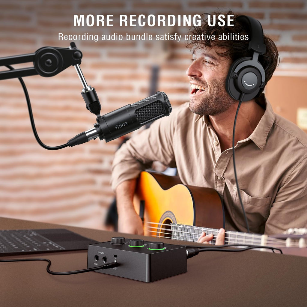 FIFINE Podcast Equipment Bundle Set, Music Recording Kit with Studio Dynamic Microphone and USB Audio Mixer with XLR Mic Input, Headphone Monitoring, Volume Knob for Vocal/Voice Over-AmpliTank KS6