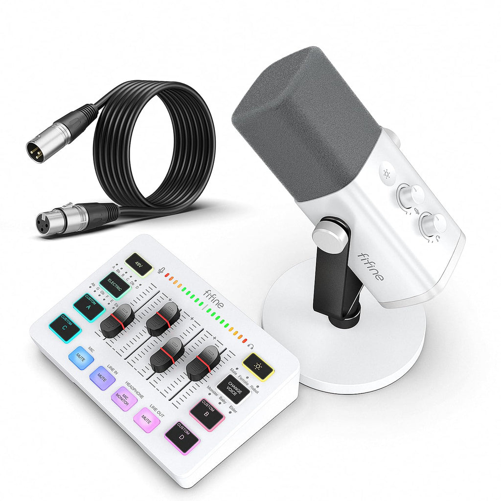 FIFINE KS5W, XLR/USB dynamic microphone with audio mixer for streaming, podcasting and gaming.