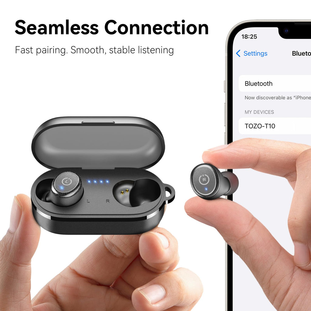 TOZO T10 Wireless Earbuds Bluetooth 5.3 Headphones, App Customize EQ, Ergonomic Design, 55H Playtime, Wireless Charging Case, IPX8 Waterproof Sound in-Ear Headset, New Version