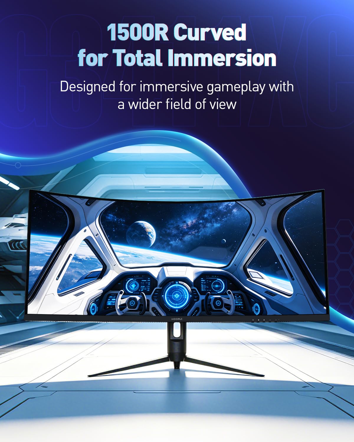 KOORUI 34" Ultrawide Curved Gaming Monitor, 240Hz, WQHD 3440×1440, 1500R Immersive Display, Adaptive Sync, 1ms, DIC-P3 98%, HDR400, HDMI 2.1/DP 1.4, VESA, for PC Gaming, Work & Play