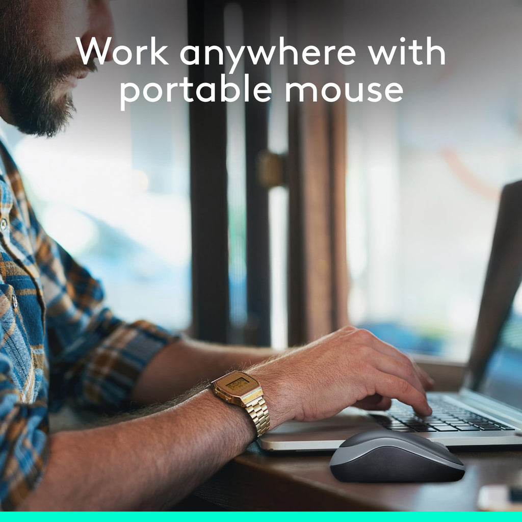 Logitech M185 Wireless Mouse, 2.4GHz with USB Mini Receiver, 12-Month Battery Life, 1000 DPI Optical Tracking, Ambidextrous, Compatible with PC, Mac, Laptop - Swift Grey
